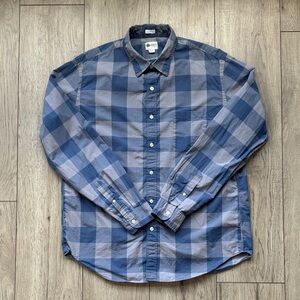 J Crew Tailored Fit Blue Plaid Button Down Shirt Men Large Cotton Preppy Casual